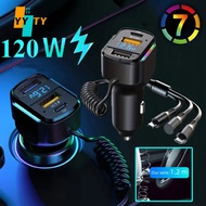 XO YYTY Car Charger 3-in-1 spring fast charging cable, USB+Type-C, Supports multi-port charging 120W