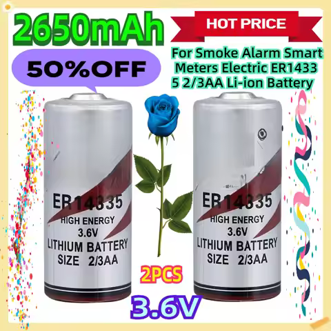 For Smoke Alarm Smart Meters 3.6V Electric ER14335 2/3AA 1650mAh Li-ion Battery 2pcs