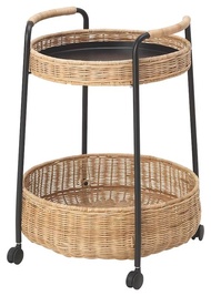 LUBBAN Trolley table with storage rattan/anthracite Size 50x50x66 cm (ลูบบัน โต๊ะรถเข็นพร้อมชั้นวางข