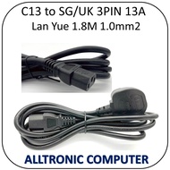 1.0mm2 Lan Yue  C13 to UK SG/UK 13A with Safety Approved Mark 1.8Meter / Type G to IEC 13