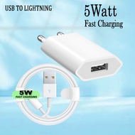 5Watt Charger Adapter + USB-A to Lightning Data Charger Cable 1m