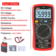 UNI T มัลติมิเตอร์แบบดิจิทัล UT890C UT890D + 6000จำนวนความถี่คู่มือแอมป์มิเตอร์วัดแรงดันไฟฟ้า AC DC 