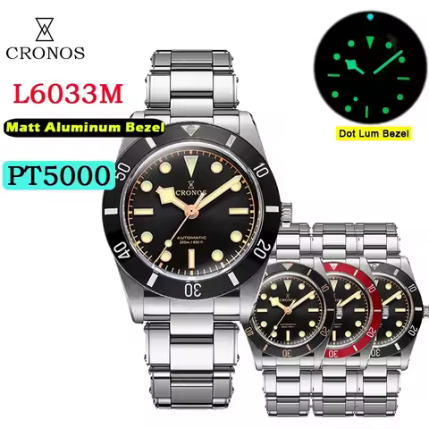 Cronos Luxury Men's Watches 37mm Diver BB54 Vintage Automatic Matt/ Aluminum Bezel Female End Links 