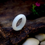 White Jade Ring With Glass Texture Size: 58mm.