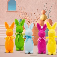Easter Flocked Bunnies Figurine With Bow Tie Home Garden Courtyard Decoration G2