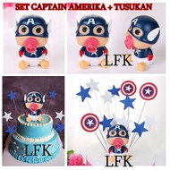 TK BABY CAPTAIN AMERICA + CAKE DECORATION PICKS ACTION FIGURE CHILDREN'S BIRTHDAY ART TOPPER CAKE IN