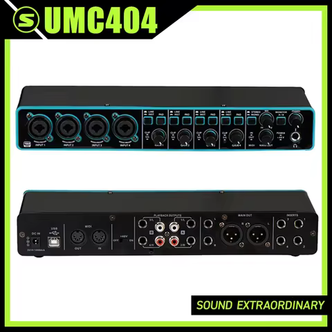 UMC404 Professional 4 Channel Mini Audio Interface Sound Card 4x4 USB Noise Reduction Card With Mic 