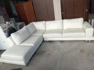 【尚典中古家具】米白雅緻左L半牛皮沙發 中古/二手/牛皮沙發/皮沙發/L型沙發