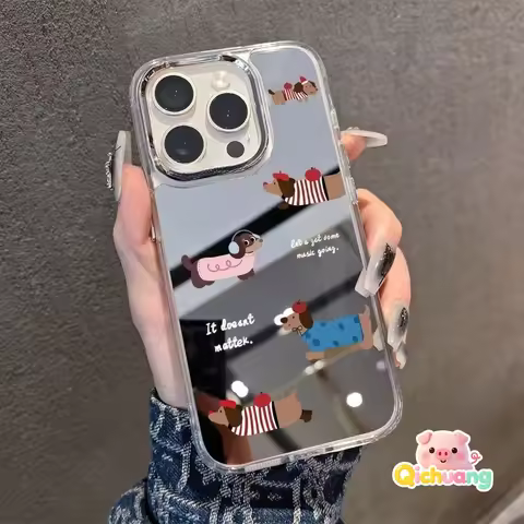 Cute Dachshund Mirror Phone Case For Realme GT 7 5 Pro 3 Neo 7X 7 6 5 SE 240W V70 V60S V23i P4 P3 Ul