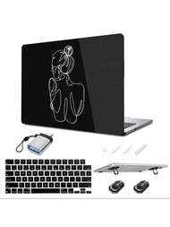 Funda Para Laptop Compatible Con Macbook Air Pro 13.3 13.6 14.2 15.4 15.3 16.2 Pulgadas M1 M2 M3 Pro/max Chip Lanzado 2010 2011 2012 2013 2014 2015 2016 2017 2018 2019 2020 2021 2022 2023 2024, Carcasa De Cristal Negro+ Cubierta De Skin Para Teclado+ Soporte Portátil Mini + Adaptador Otg