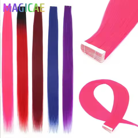26Inch 20Pcs Fancy Pink Tape In Straight Hair Extensions Ombre Blond SP12/16/613 High Temperature Sy