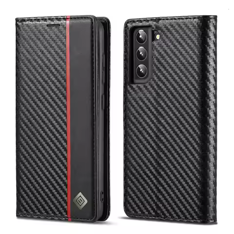 LC-imeeke Carbon Fiber Magnetic Wallet Case For Samsung Galaxy S25 FE S25E S24 S23 FE S22 Plus 5G Co