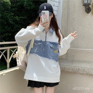 Split Sweatshirt - Loose Fit Denim Casual Top for Women CR76