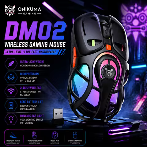 ONIKUMA DM02 2025 New Ultralight Honeycomb Wireless Gaming Mouse | Ergonomic Design, 1000Hz Polling