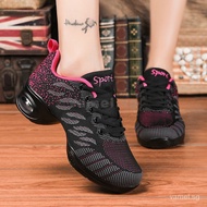 Ready stock modern dancing shoes women soft-soled flying woven mesh mid-heel square dance shoes flying line dance shoes air cushion sole shoes modern dance shoes casual sport shoes