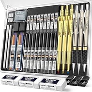 Nicpro 35PCS Gold Art Mechanical Pencils Set, 3 PCS Metal Drafting Pencil 0.5 mm & 0.7 mm & 0.9 mm &