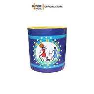 Divine India Terracotta Dokra Painting handmade Pen Stand Cylinder, Desk Organiser