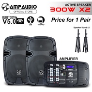 AmpAudio 10 Inch Speaker Set With Amplifier 300WX2 With  Bluetooth and Speaker Stand - pair