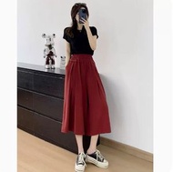 ONE - 寬鬆冰絲女七分闊腿褲【酒紅色】尺碼【M-2XL】【下單後聯絡客服確認發貨尺碼】#F334002077