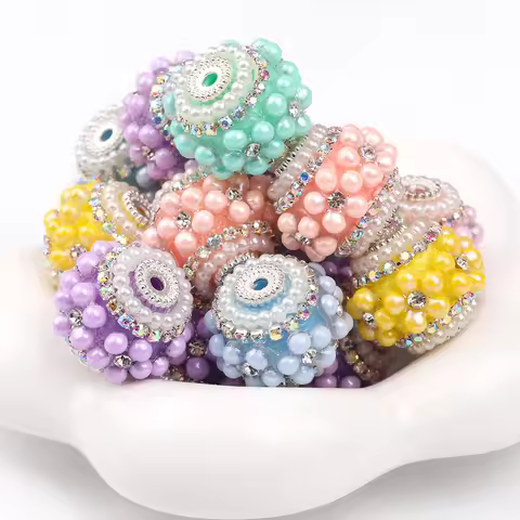 5pcs/10pcs Multicolor Embed Rhine stone and Artificial pearl Flower ball with 2.5mm Drilled Holes Be