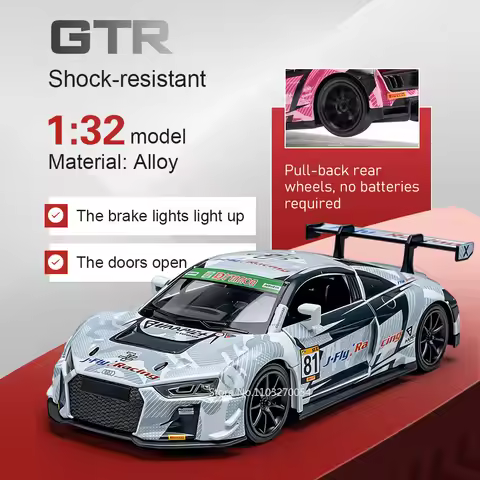 1:32 AUDI R8 LMS GT3 Alloy Diecast Models Toys Car Doors Opened Sound Light Pull Back Miniature Vehi