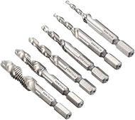 Set of 6 SAE Drill Tap Combination Bits HSS Deburr Countersink Bit Set with 1/4 Inch Hex Shank Tool 