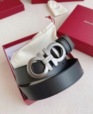 【👍🏻 靚貨推薦】FERRAGAMO菲拉格慕 啞光雙面板扣 牛皮革 皮帶 男款 黑色 寬3.5cm