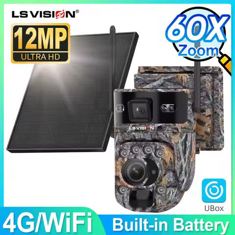 LS VISION 60X Zoom Trail Cameras Solar Dual Screen View Live 4G SIM/WIFI Camera Outdoor with Motion 