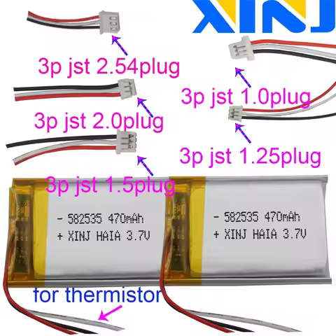 3.7V 470mAh 1.74Wh Polymer Li Lithium Battery 582535 JST 3pin 1.0/1.25/1.5/2.0/2.54mm Connector For 