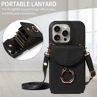 Faux Leather Phone Case with a Crossbody Accordion Ring Stand for Iphone 17 Pro Max, 16 Pro Max, 15 