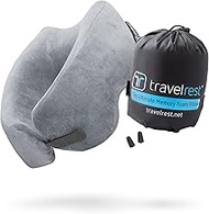 TRAVELREST Nest Memory Foam Travel Pillow/Neck Pillow - Advanced Neck Support for Long Flights - Patented Design for Optimal Relaxation - Long Travel - Unmatched Sleep - Machine Washable - Gray