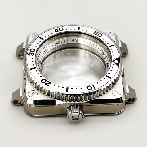 New Style NH36 Gear Bezel Silver Square Men's Watch Case Fits Seiko 42mm NH35 7S26 4R36 Movements Ca