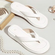 Pure White Soft Matte Premium PU Toe-Post Flat Flip Flops, Fashionable New Style Thick Sole Slippers