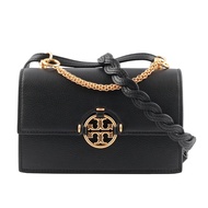 TORY BURCH Miller 荔枝皮革編織背帶迷你翻蓋多用包（黑色） _廠商直送