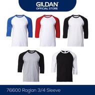 Gildan Raglan 3/4 Sleeve Premium Cotton 180GSM 100% Cotton Unisex Plain T-Shirt 76700 Round Neck Baju Kosong - Sport Grey / White / Red / Black / Blue - Gildan Official Store