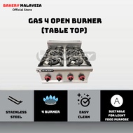 BAKERY Stainless Steel Commercial Gas Stove 4 Open Burner With Iron Cast Table Top