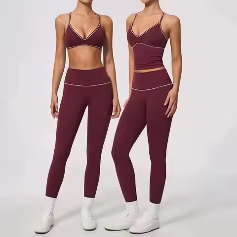 Women 2Pcs Tracksuit High Waist Contrast Trim V Back Push Up Leggings with Padded V Neck Crop Top Gy