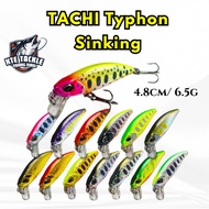 TACHI Typhon Sinking Minnow 4.8cm/6.5g Gewang Killer Fishing Lure Hard Bait Casting Sebarau Peacock 