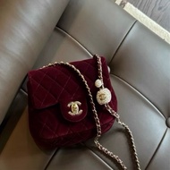 Chanel香奈兒 square flap bag水鑽金球酒紅色絲絨方胖子 滿滿高級感 30開有卡