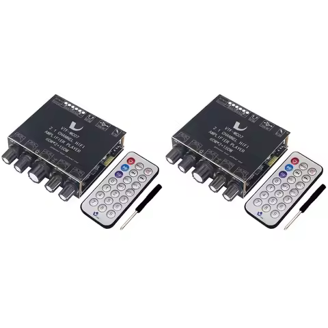 Y43A-2Pcs 2X60w+150W Subwoofer Bluetooth 5.3 Power Amplifier Board USB Sound Card 2.1 Channel Equali
