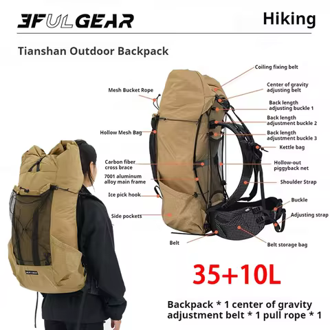3F UL GEAR Outdoor Hercules Nylon Backpack 35+10L Ultralight Waterproof Adjustable Camping Large Cap