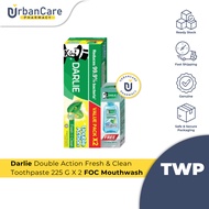 Darlie Double Action Fresh & Clean Toothpaste 225 G X 2 FOC Mouthwash