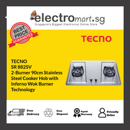 TECNO SR 882SV 2-Burner 90cm Stainless  Steel Cooker Hob with  Inferno Wok Burner  Technology