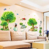 Girl green tree wall painting