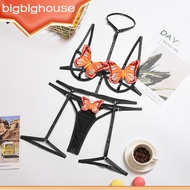 【Biho】Bra Strappy Lace Underwear Fashion Brief Lingerie Bowknot Woman