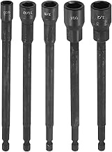 HARFINGTON 5pcs Nut Driver Drill Bit 3/8,7/16,9/32,11/32,1/2 Inch Socket 1/4" Hex Shank 6" (150mm) E