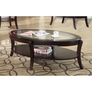 Meja Tamu Kaca Coffe Table Oval Kayu Jati Minimalis Modern