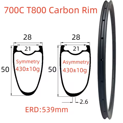 700C Carbon Rim 28mm Wide 50mm Depth Super Light Carbon Rim Tubeless Hookless Road Bike Carbon Rims