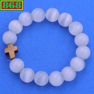 White opal charm bracelet Tiger's eye stone cross, bead bracelet