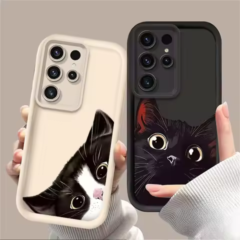 Lovely Black Cat Phone Case for Samsung S26 S25 S24 S23 S22 S21 S20 F06 M16 Note 20 FE Plus Ultra 4G